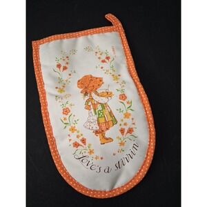 Genuine Vintage 70s Holly Hobbie Orange Pot Holder Oven Mitt Loves A Stirrin